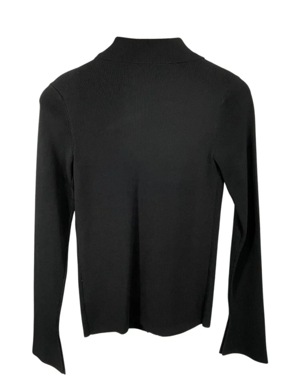 Pistola Ribbed Button Front Cardigan Black Collared Knit Top S